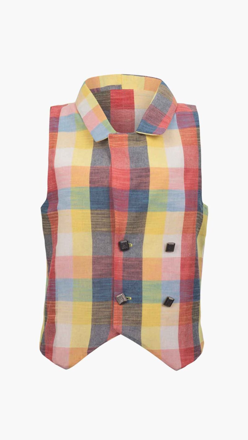 Carlos Kremmer - Multicolor Plaid Ladies Vest, multicolor women vest, ladies plaid vests, plaid ladies vest, checkered vest womens, plaid vest womens