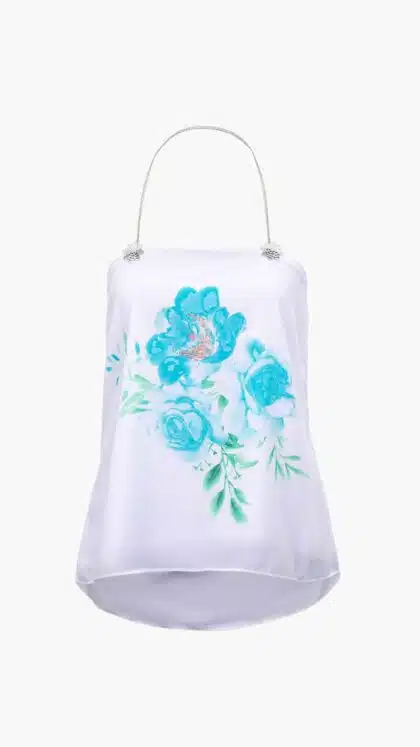 Carlos Kremmer - White Blouse Printed Blue Rose